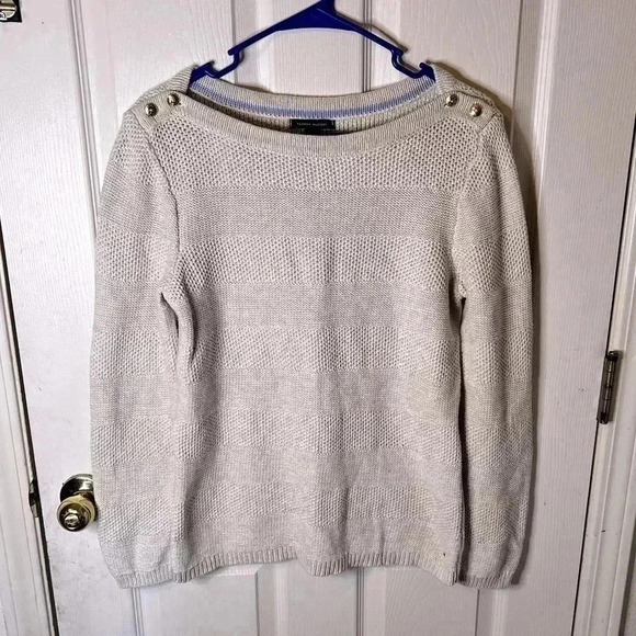 Tommy Hilfiger Sweaters - TOMMY HILFIGER 100% Cotton Cream Striped Sweater  Size Large Warm Cozy Fall